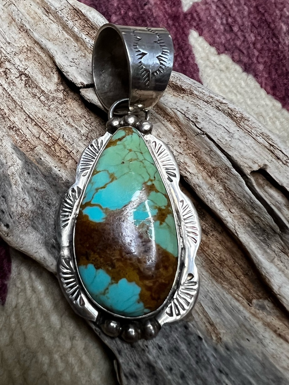 Adam Fierro Signed Sterling Silver Royston Turquoise Pendant 24g